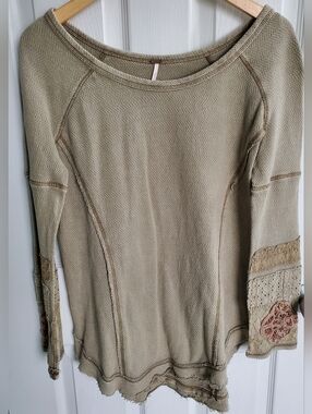 Free People Olive Green You Don't Own Me Oversized Waffle Weave Tunic Top Size S